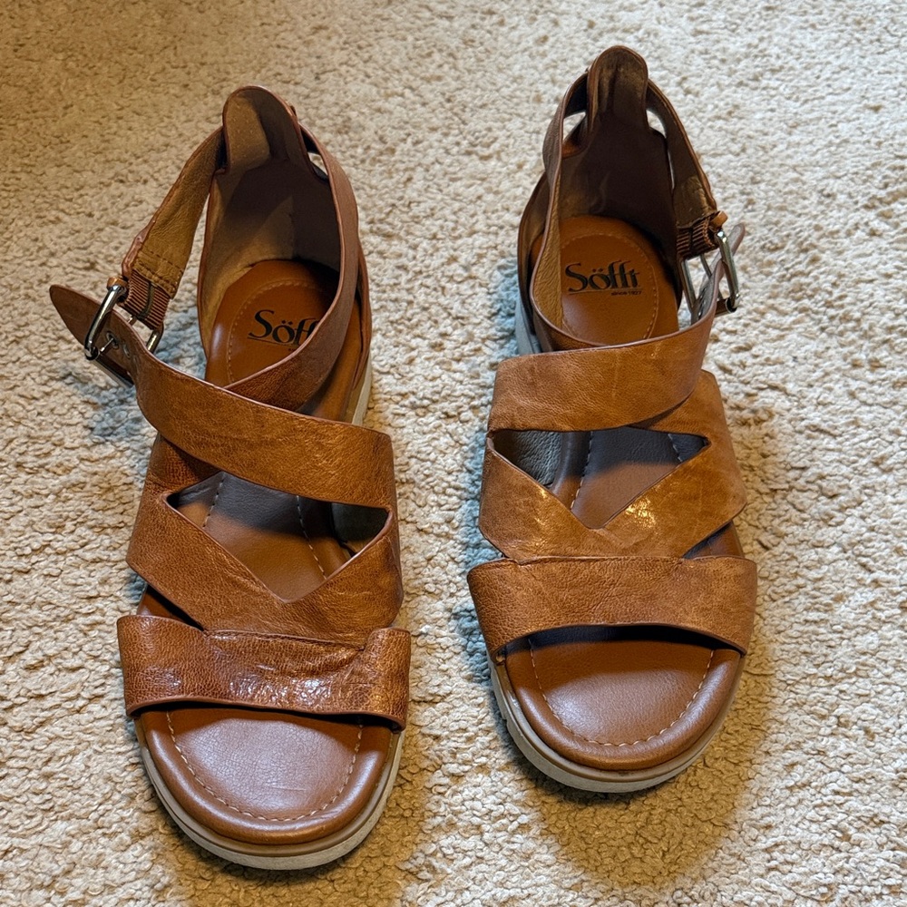 Söfft Cognac Leather Crisscross Sandals
